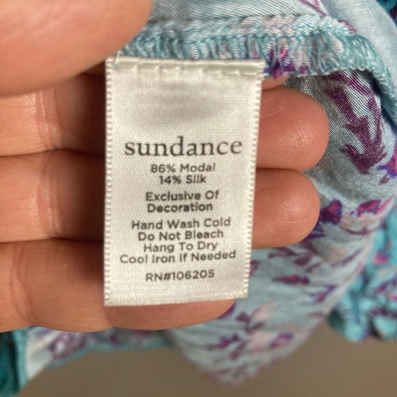 Sundance top blouse XS peasant floral blue dolamon boho silk blend - Picture 11 of 11